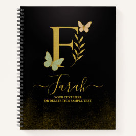 Goldener Letter F Butterfly Notebook-Abdeckung Notizbuch