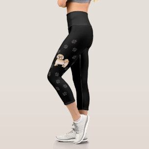Goldener Lhasa Apso Süßer Cartoon-Hund & Pfoten Capri Leggings