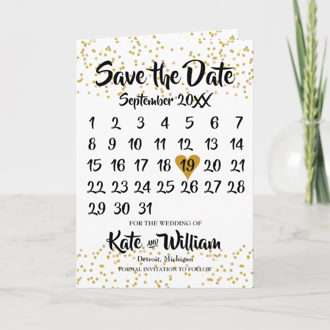 Goldener Liebe Herzkalender Save the Date Ankündigung (Vorderseite)