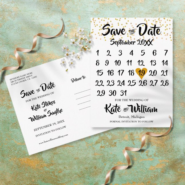 Goldener Liebe Herzkalender Save the Date Postkarte (Von Creator hochgeladen)
