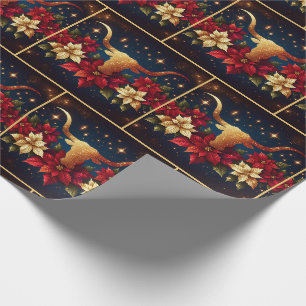 Goldener Longhorn-Stier mit Weihnachtsstern Weihna Geschenkpapier