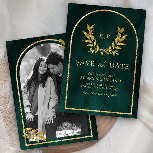 Goldener Lorbeerkranz Blätter Smaragdgrüne Hochzei Save The Date