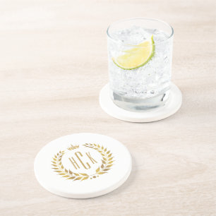 Goldener Lorbeerkranz mit individuellem Monogramm Getränkeuntersetzer