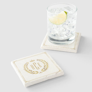 Goldener Lorbeerkranz mit individuellem Monogramm Steinuntersetzer