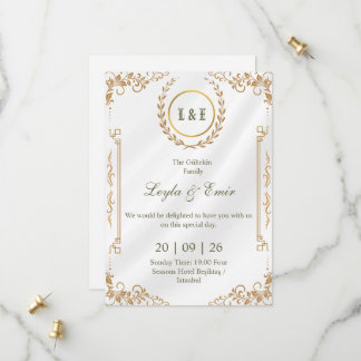 Goldener Lorbeerkranz-Monogramm Save-the-Date-Kart Save The Date