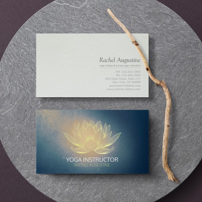 Goldener Lotus und Blue Grunge Yoga Instructor Visitenkarte (Von Creator hochgeladen)