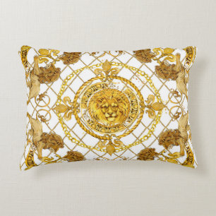 Goldener Löwe: Damast-Seidenschal-Design Dekokissen