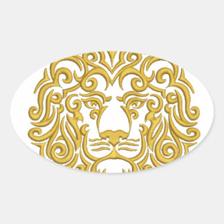 Goldener Löwe in der Krone - Nachahmung der Sticke Ovaler Aufkleber