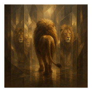 Goldener Löwe in einem Spiegel-Labyrinth – Majestä Poster