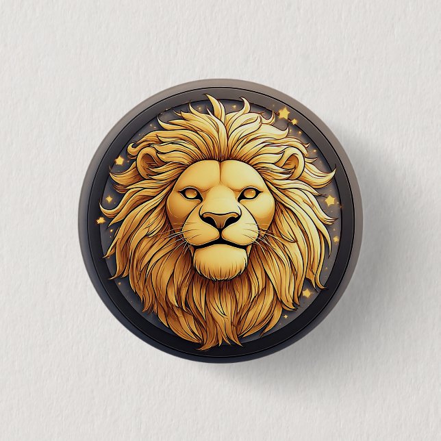 Goldener Löwe innerhalb eines kosmischen Kreises Button (Vorderseite)