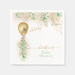 Goldener Luftballon Eukalyptus Glitter Baby Shower Serviette