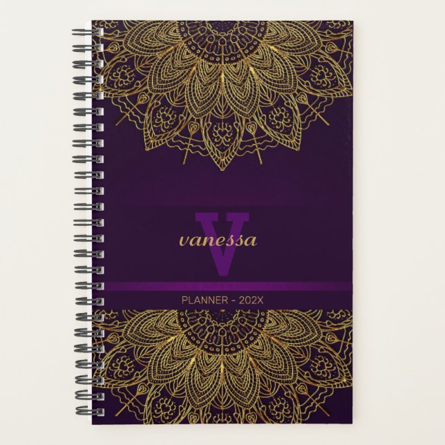 Goldener Mandala-Monogramm-Planer Planer (Vorderseite)