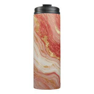 Goldener Marmor-Abstrakter Hintergrund mit roten W Thermosbecher