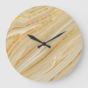 Goldener Marmor: luxuriöser Texturhintergrund. Große Wanduhr