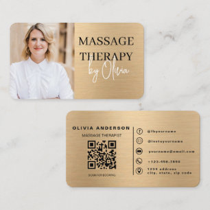 Goldener Massagetherapeut QR-Code Wellness-Spa Visitenkarte