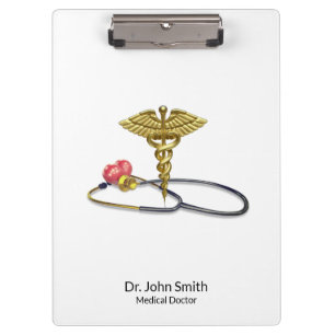 Goldener medizinischer Caduceus & Stethoskop mit H Klemmbrett