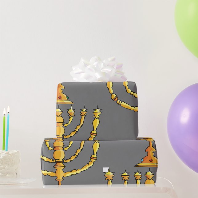 Goldener Menora-Judenkerzenhalter Geschenkpapier (Von Creator hochgeladen)