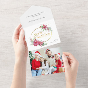 Goldener Merry Christmas Text mit Weihnachtssterne All In One Einladung