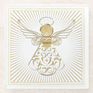 Goldener mit Filigran geschmückter Weihnachtsengel Glasuntersetzer