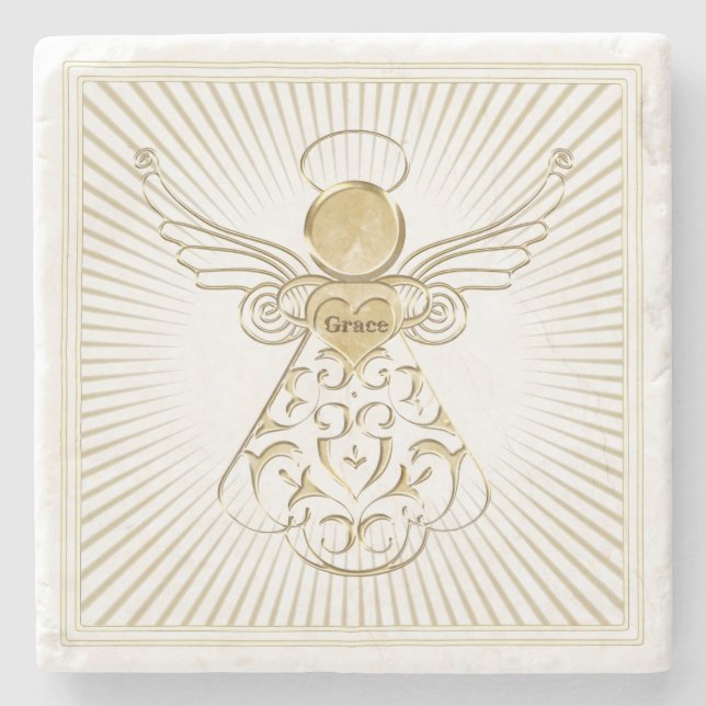 Goldener mit Filigran geschmückter Weihnachtsengel Steinuntersetzer (Vorderseite)