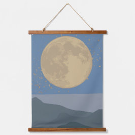 Goldener Mond über ruhige Berge Wandteppich Mit Holzrahmen