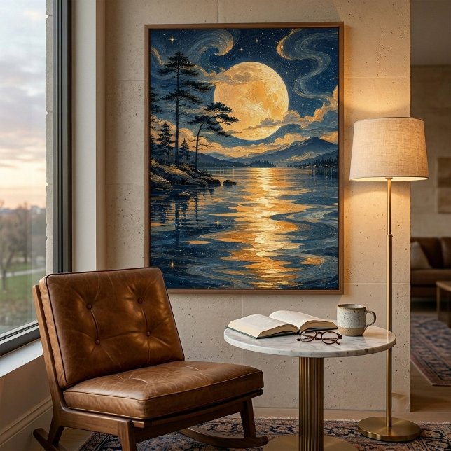 Goldener Mond über See Art Poster (Von Creator hochgeladen)