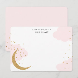 Goldener Mond und Sterne, Rosa Wolken Baby Flach Mitteilungskarte