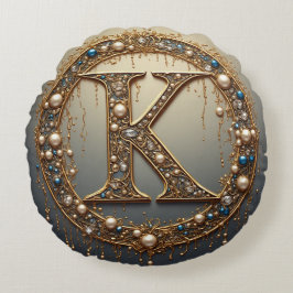 Goldener Monogramm Anfangsbuchstabe K Rundes Kissen