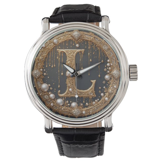 Goldener Monogramm Anfangsbuchstabe L Armbanduhr (Vorderseite)