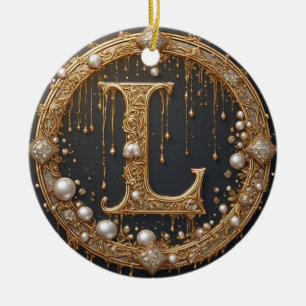 Goldener Monogramm Anfangsbuchstabe L Keramik Ornament