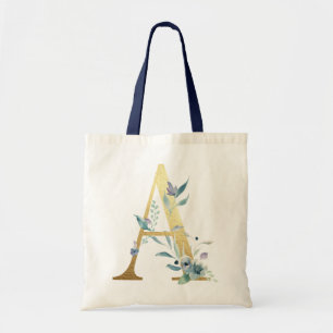 Goldener Monogramm Buchstabe A Blaue Wasserfarbe B Tragetasche