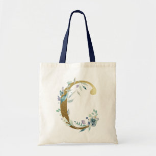 Goldener Monogramm Buchstabe C Blaue Wasserfarbe B Tragetasche