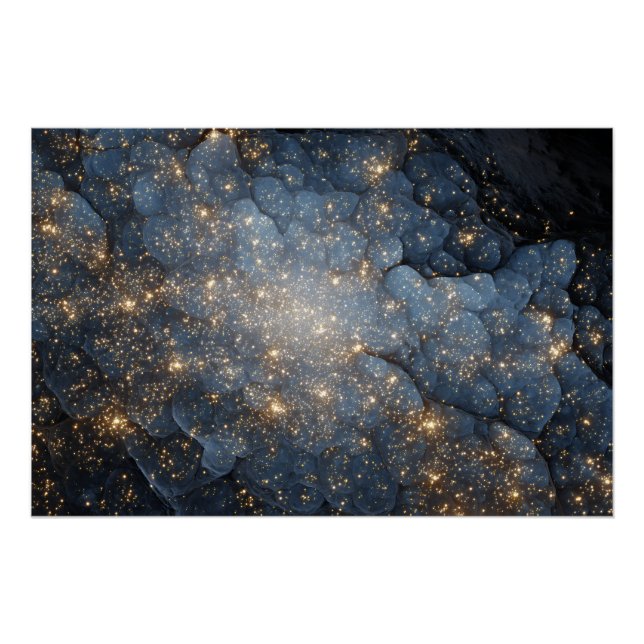 Goldener Nebel funkelt nachtblauer Kosmos Poster (Vorderseite)