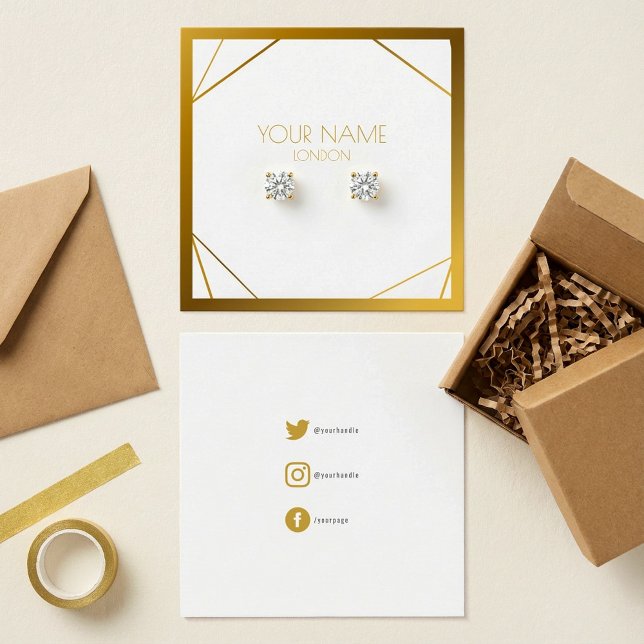 Goldener Ohrring, soziale Symbole (Gold geometric border earring holder, social icons.)