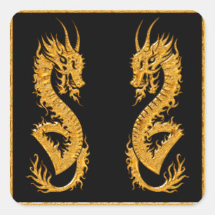 Goldener orientalischer Drache 02 Quadratischer Aufkleber