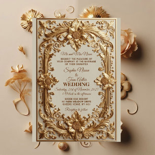 Goldener, ornamentaler Barock-Prunk, florales Moti Einladung