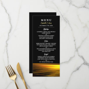 Goldener Ozean, elegante Hochzeit am Strand Menükarte