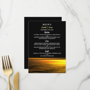 Goldener Ozean, elegante Hochzeit am Strand Menükarte