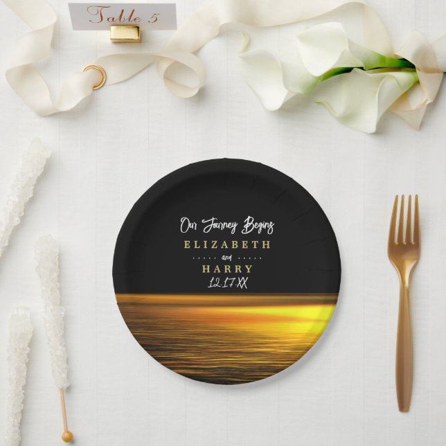 Goldener Ozean, elegante Hochzeit am Strand Pappteller (Hochzeit)