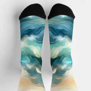 Goldener Ozean Fluss Abstrakte Wellen Socken