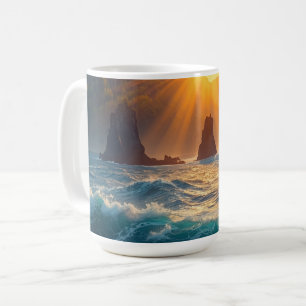 Goldener Ozean Sonnenuntergang Berg Küsten Natur Kaffeetasse