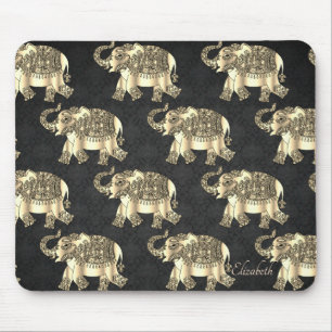 Goldener Paisley-Blumen-Elefant, Damast - Personal Mousepad