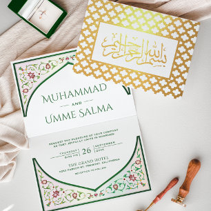 Goldener persischer Bogen Grüne islamische Hochzei Folienkarte
