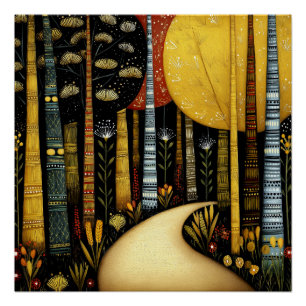 GOLDENER PFAD GROVE WHIMSICALISCHER WALD KUNST #1 POSTER