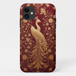 Goldener Pfau Blumen Rot Eleganter Luxus-Stil ✨ Case-Mate iPhone Hülle