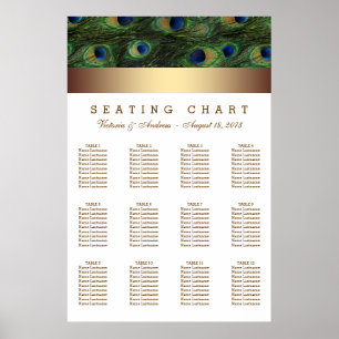 Goldener Pfau Hochzeits-Sitzplan Poster