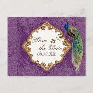 Goldener Pfau & Schwünge - Save the Date Postkarte