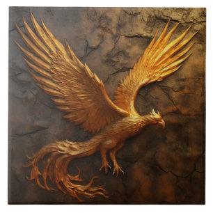 Goldener Phönix mit Effekt von gesprungenem Stein Fliese