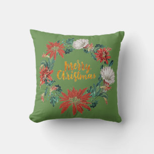 Goldener Pinsel Schriftzug Weihnachts-Blumenkranz Kissen