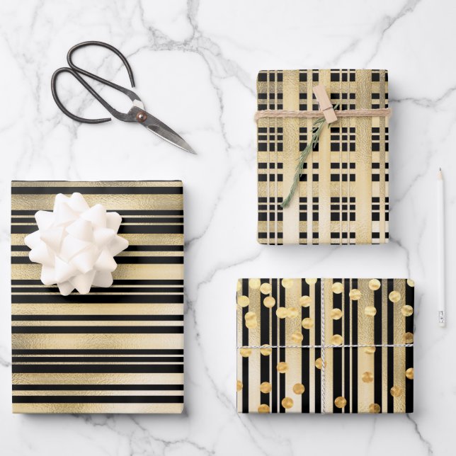 Goldener Polka-Dot-Konfetti-Muster chic Geschenkpapier Set (Vorderseite)